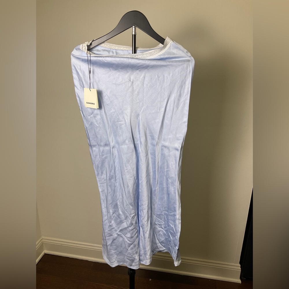 Sandro SKYN Zalando Light Blue Slip Midi Skirt - Picture 3 of 8